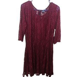 Chic Long Sleeve Burgundy Lace Dress